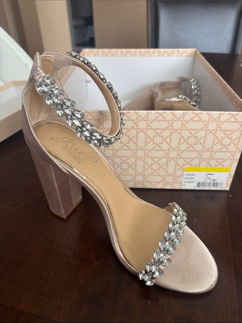 Jewel Badgley Mischka Blush Crystal-Embellished Block Heel Sandals